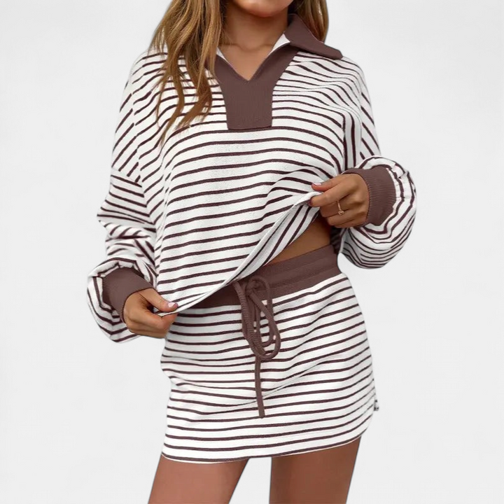 MARI™ – Casual Long Sleeve Sweatshirt Skirt Set