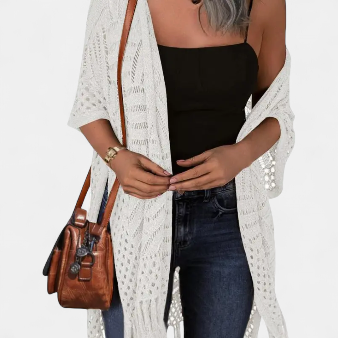 SOLÈNE™ – Boho Crochet Tassel Kimono Cardigan