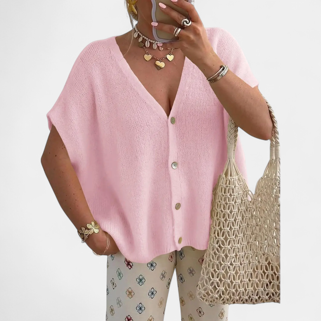 WINNIE™ – Hollow Knit Short Sleeve Cardigan