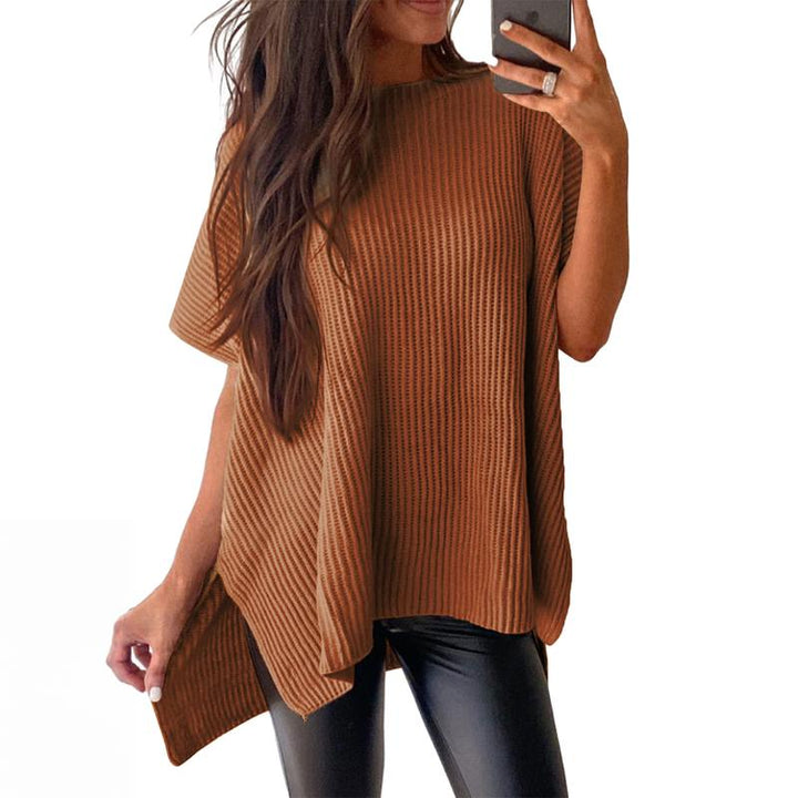 JANINE™ - Women Quarter Zip Rib Knit Pullover Sweater