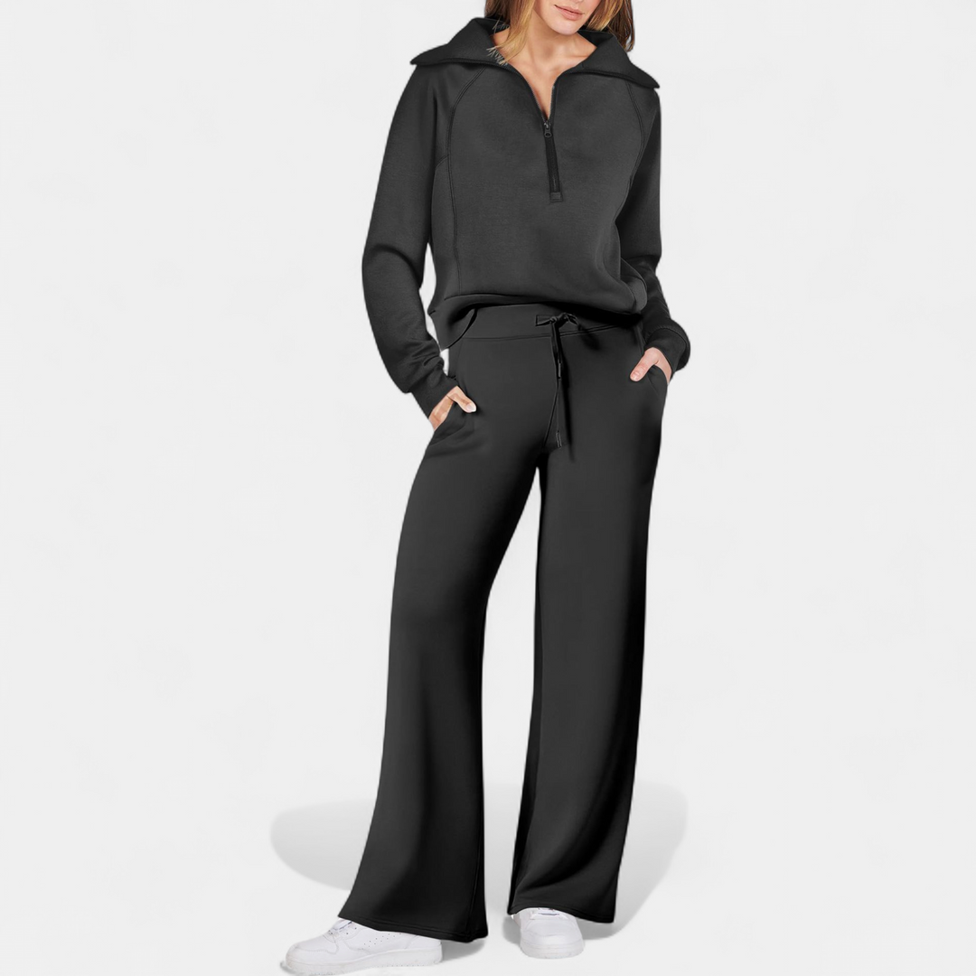 UDAY™ - Comfy Half Zip Sweatshirt and Wide Leg Pants Set