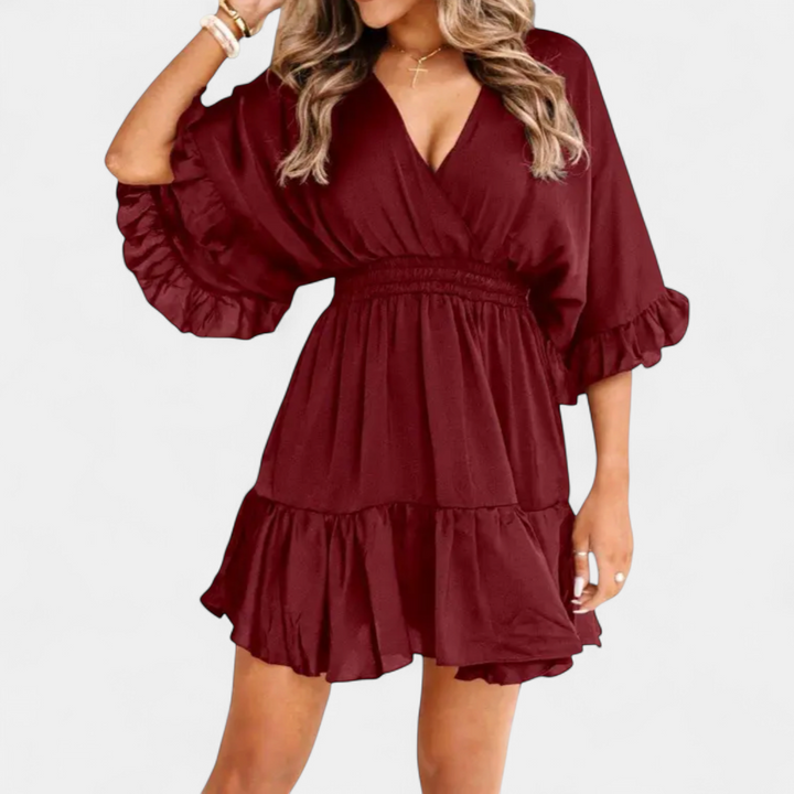 BRECKE™ – Flirty V-Neck Ruffle Mini Dress