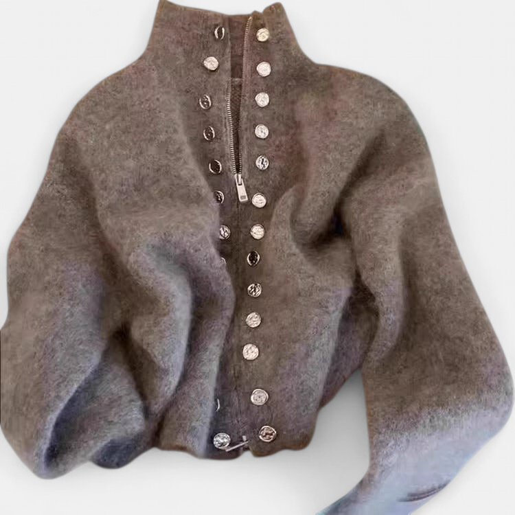 MILANA™ - Stylish Knitted High Neck Cardigan with Faux Button Accents