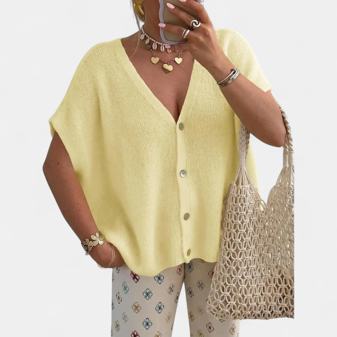 WINNIE™ – Hollow Knit Short Sleeve Cardigan