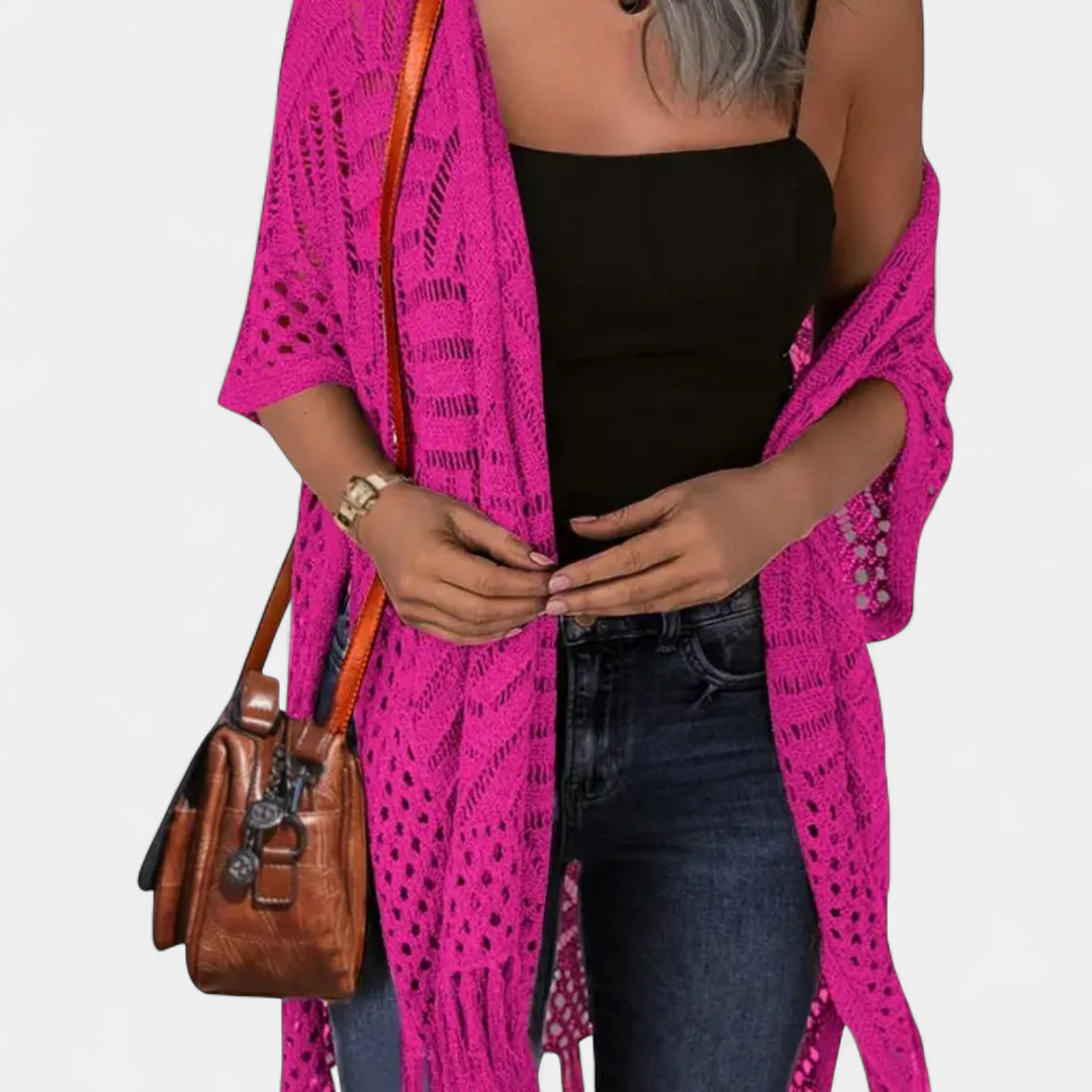 SOLÈNE™ – Boho Crochet Tassel Kimono Cardigan