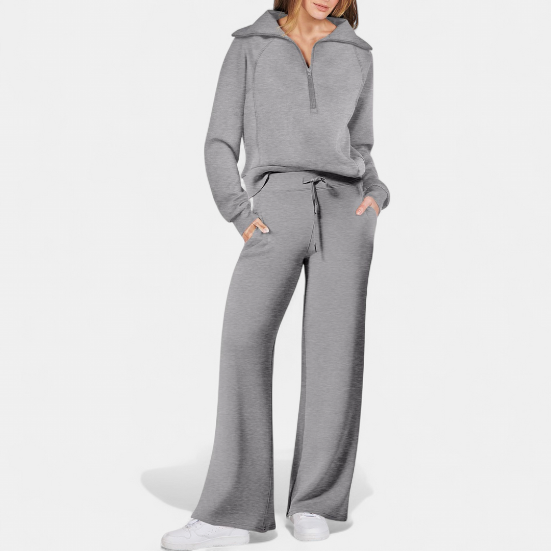 UDAY™ - Comfy Half Zip Sweatshirt and Wide Leg Pants Set