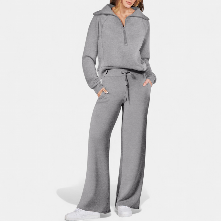 UDAY™ - Comfy Half Zip Sweatshirt and Wide Leg Pants Set