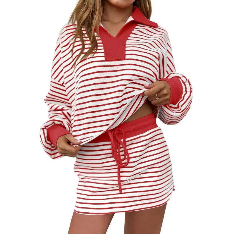 MARI™ – Casual Long Sleeve Sweatshirt Skirt Set