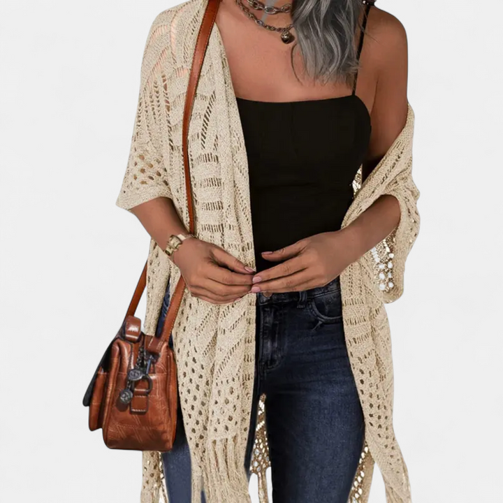 SOLÈNE™ – Boho Crochet Tassel Kimono Cardigan