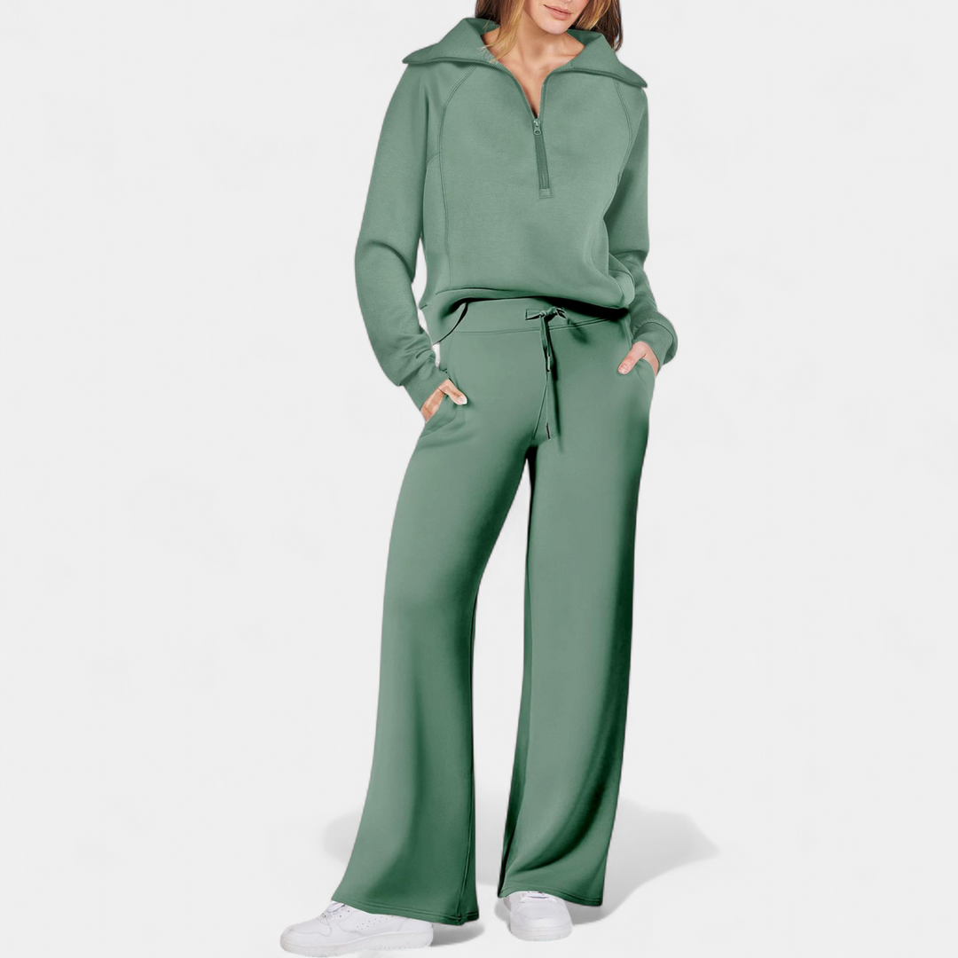 UDAY™ - Comfy Half Zip Sweatshirt and Wide Leg Pants Set