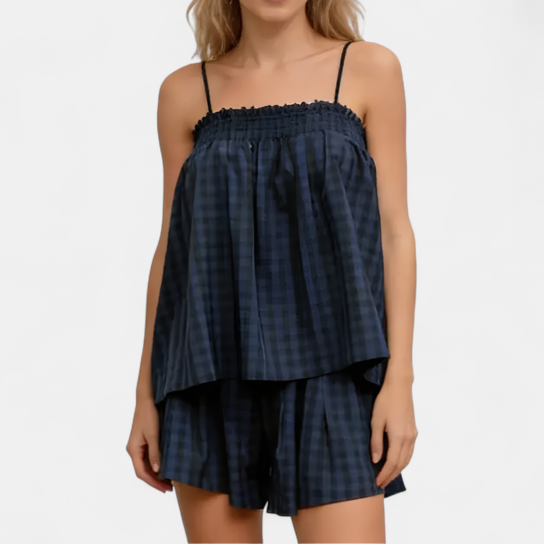 PAMMIE™ – Sweet Gingham Smocked Cami Pajama Set