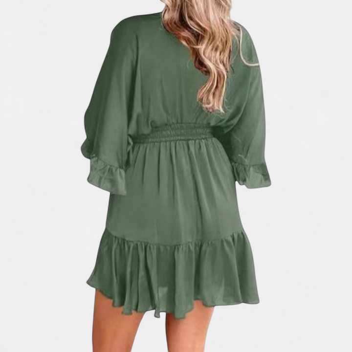 BRECKE™ – Flirty V-Neck Ruffle Mini Dress