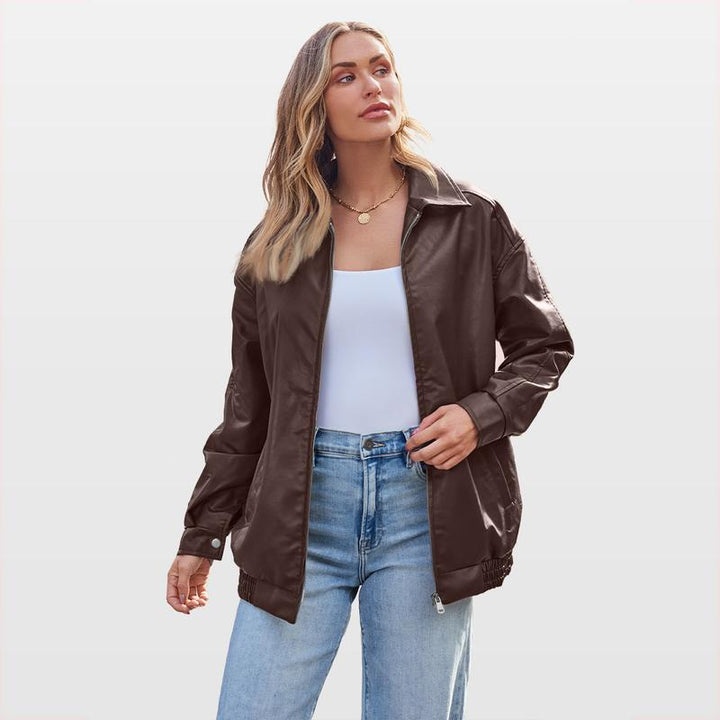 KENDRA™ - Women's Oversized Faux Suede Leather Motorcycle Jacket