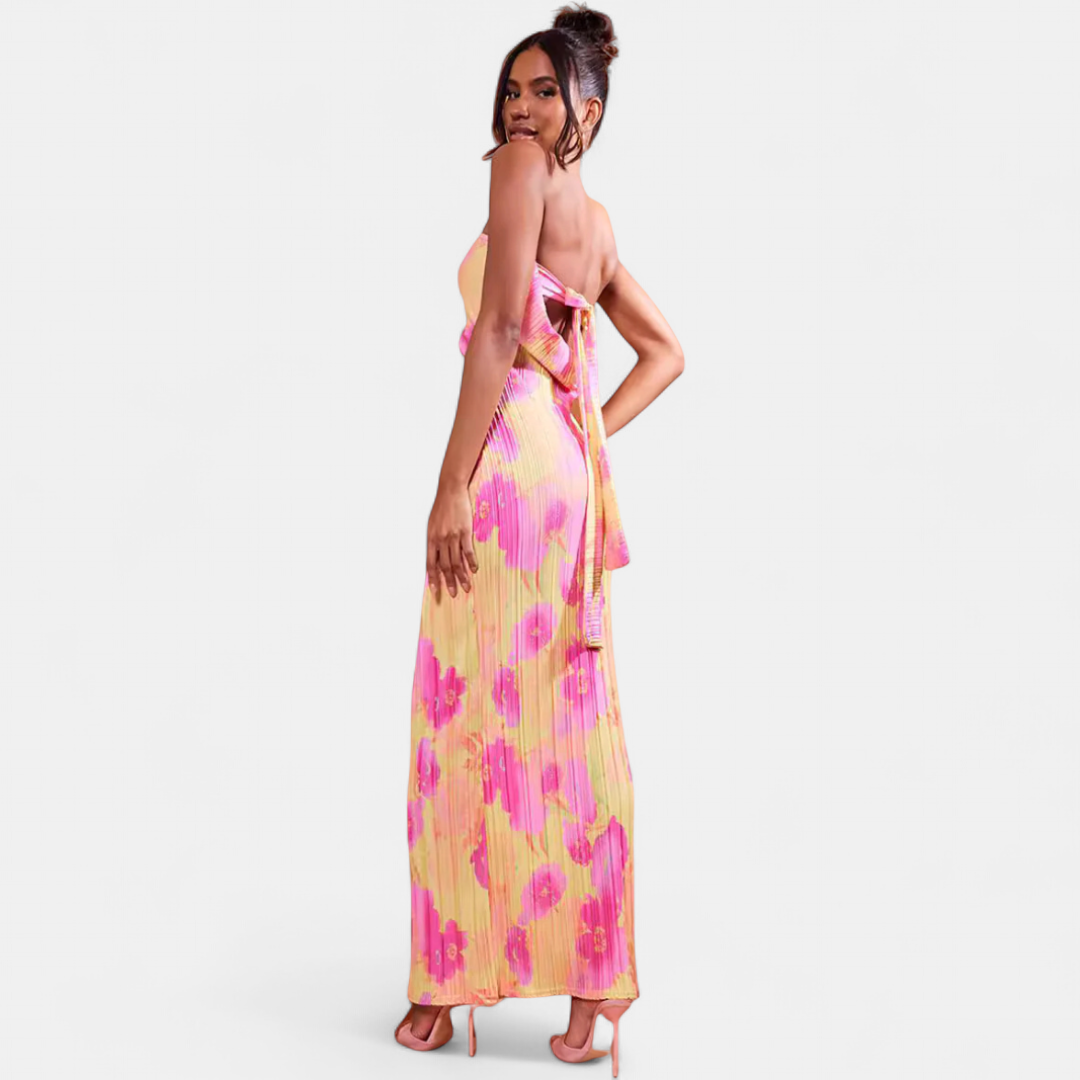 SARA™ - Casual Floral Backless Tie-Back Bodycon Dress