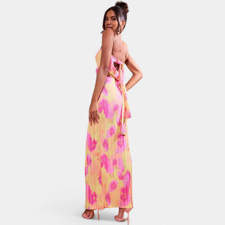 SARA™ - Casual Floral Backless Tie-Back Bodycon Dress