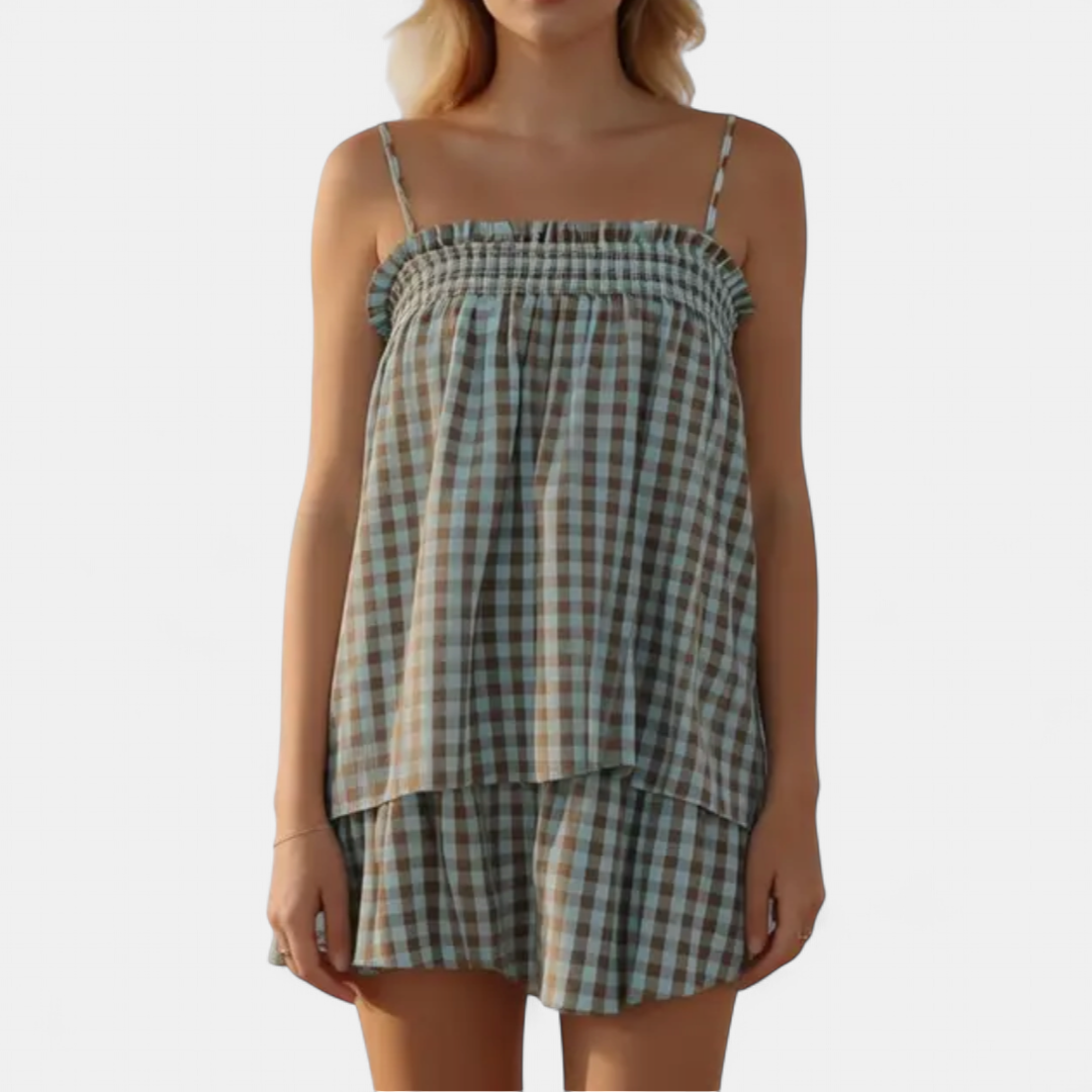 PAMMIE™ – Sweet Gingham Smocked Cami Pajama Set