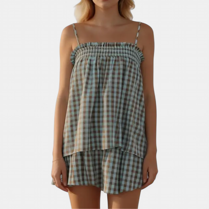 PAMMIE™ – Sweet Gingham Smocked Cami Pajama Set