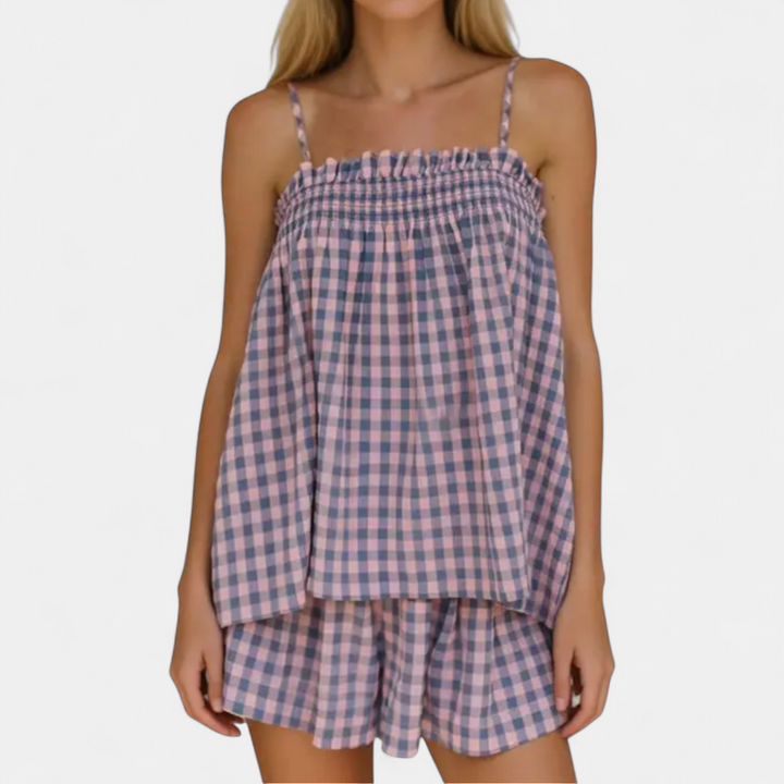 PAMMIE™ – Sweet Gingham Smocked Cami Pajama Set