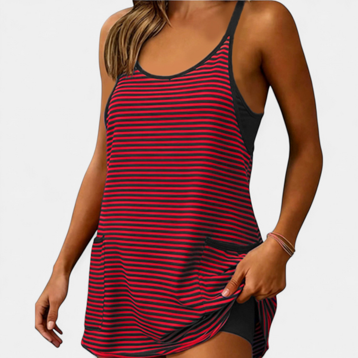 PRESLEY™ – Striped Sleeveless Built-In Shorts Mini Dress