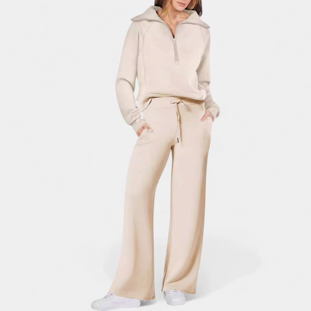 UDAY™ - Comfy Half Zip Sweatshirt and Wide Leg Pants Set