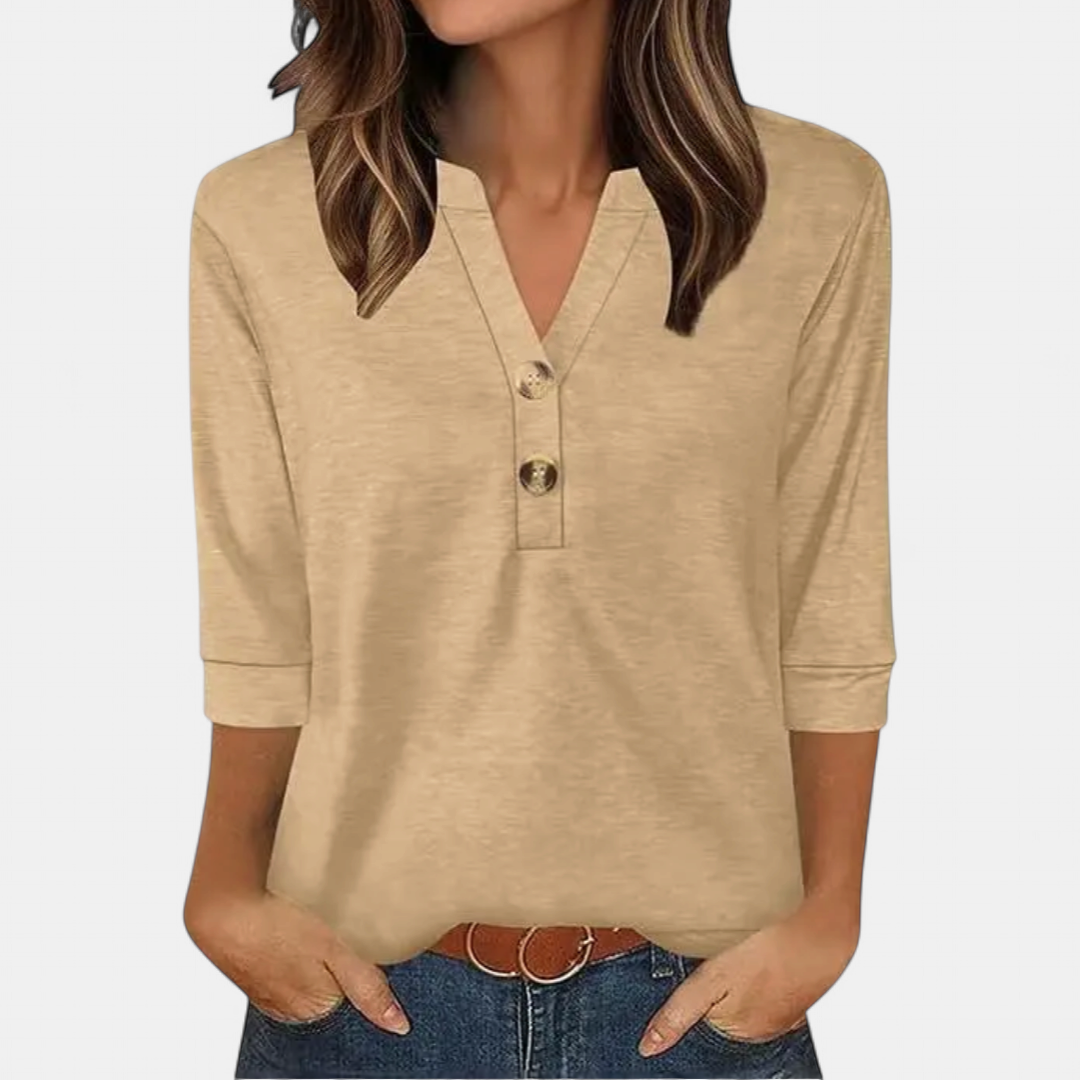 CERYS™ – Breezy V-Neck Button Blouse