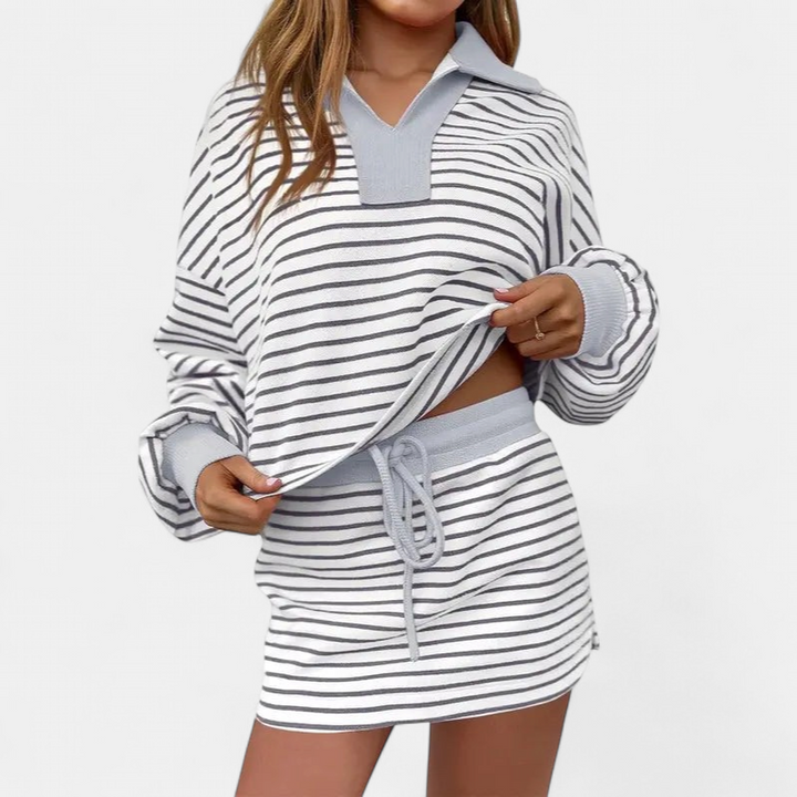 MARI™ – Casual Long Sleeve Sweatshirt Skirt Set