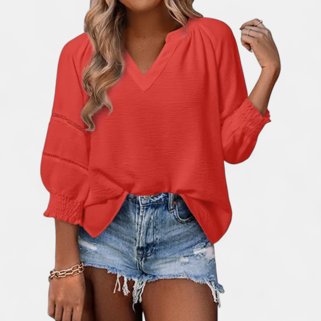 DARCY™ – Hollow-Out V-Neck Tunic Blouse