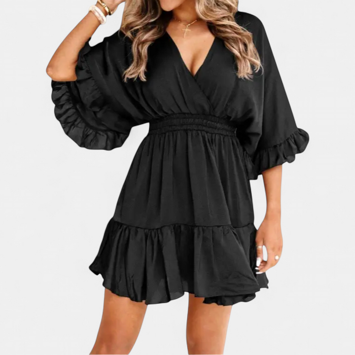 BRECKE™ – Flirty V-Neck Ruffle Mini Dress