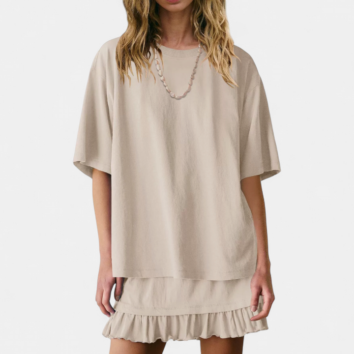 TESSA™ – Relaxed Short Sleeve 2 Piece Skirt Set