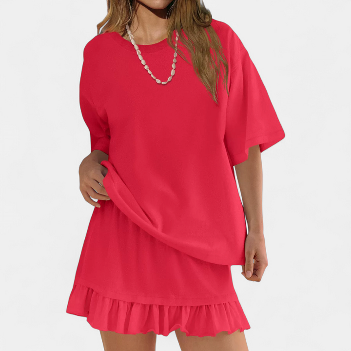 TESSA™ – Relaxed Short Sleeve 2 Piece Skirt Set