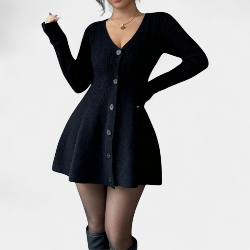 PEYTON™ – Chic A-Line Long Sleeve V Neck Dress