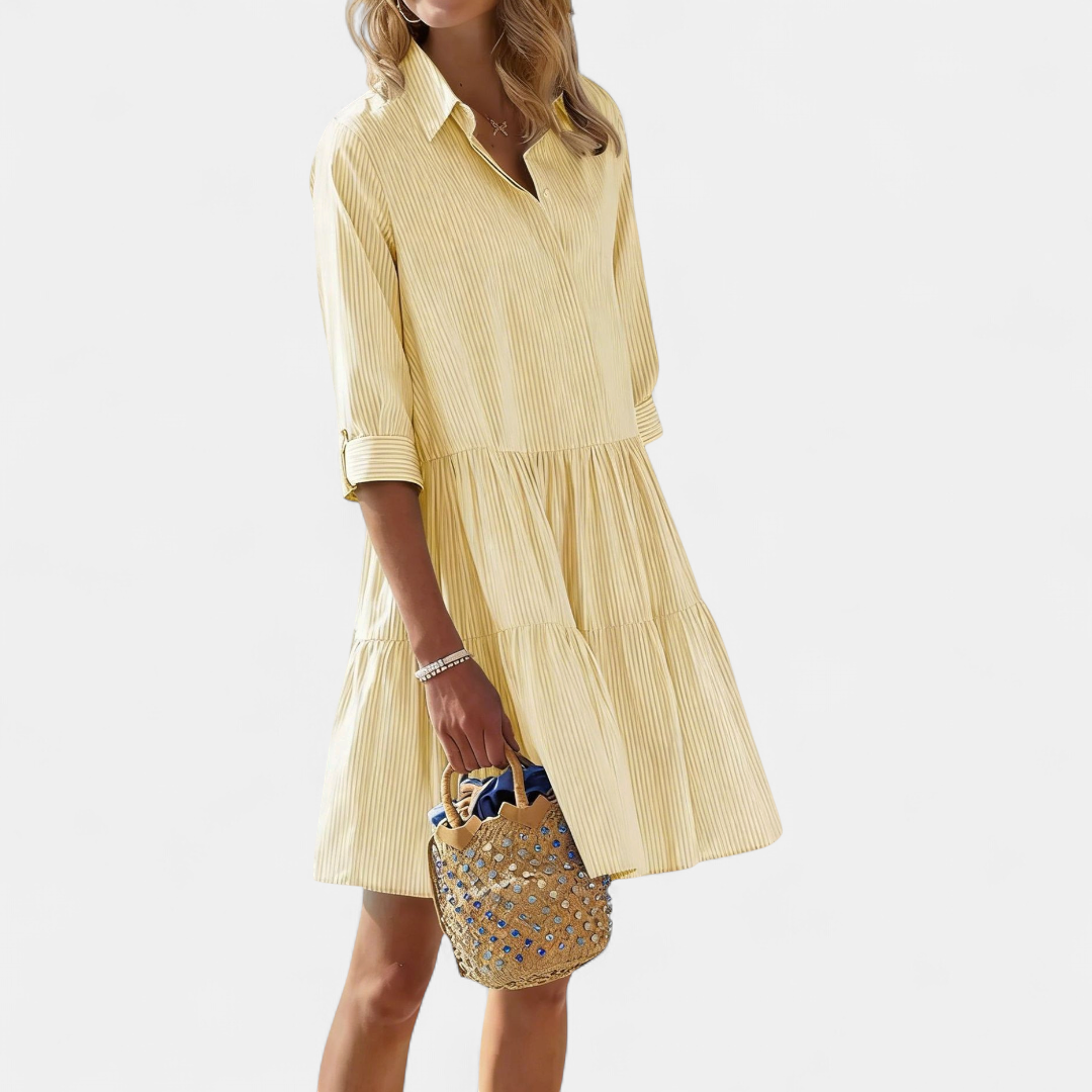 HALCYON™ – Striped Half-Button Layered Dress