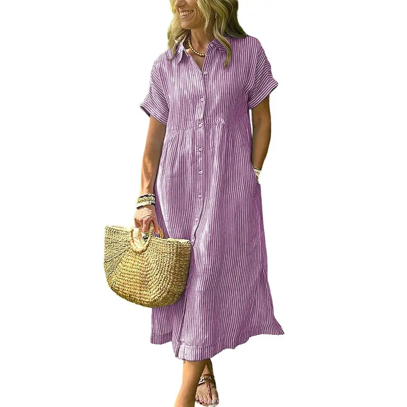 ANDREA™ – Relaxed Striped Summer Midi Dress