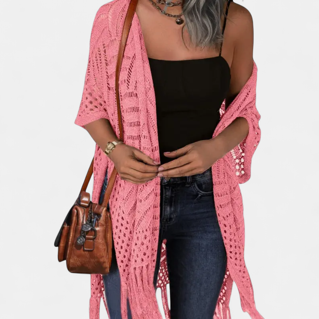 SOLÈNE™ – Boho Crochet Tassel Kimono Cardigan