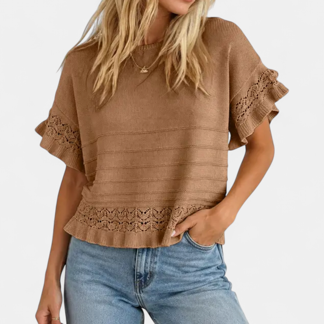 NELLA™ – Ruffled Hem Knit Pullover Top