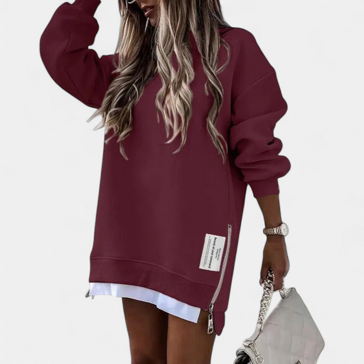 MELISA™ – Casual Drop Shoulder Zipper Slit Sweatshirt Dress