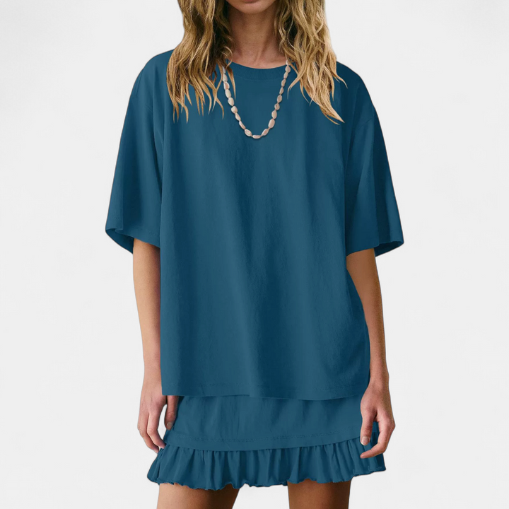 TESSA™ – Relaxed Short Sleeve 2 Piece Skirt Set