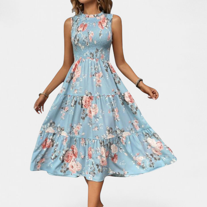 ELOWEN™ – Boho Floral Ruched Midi Dress