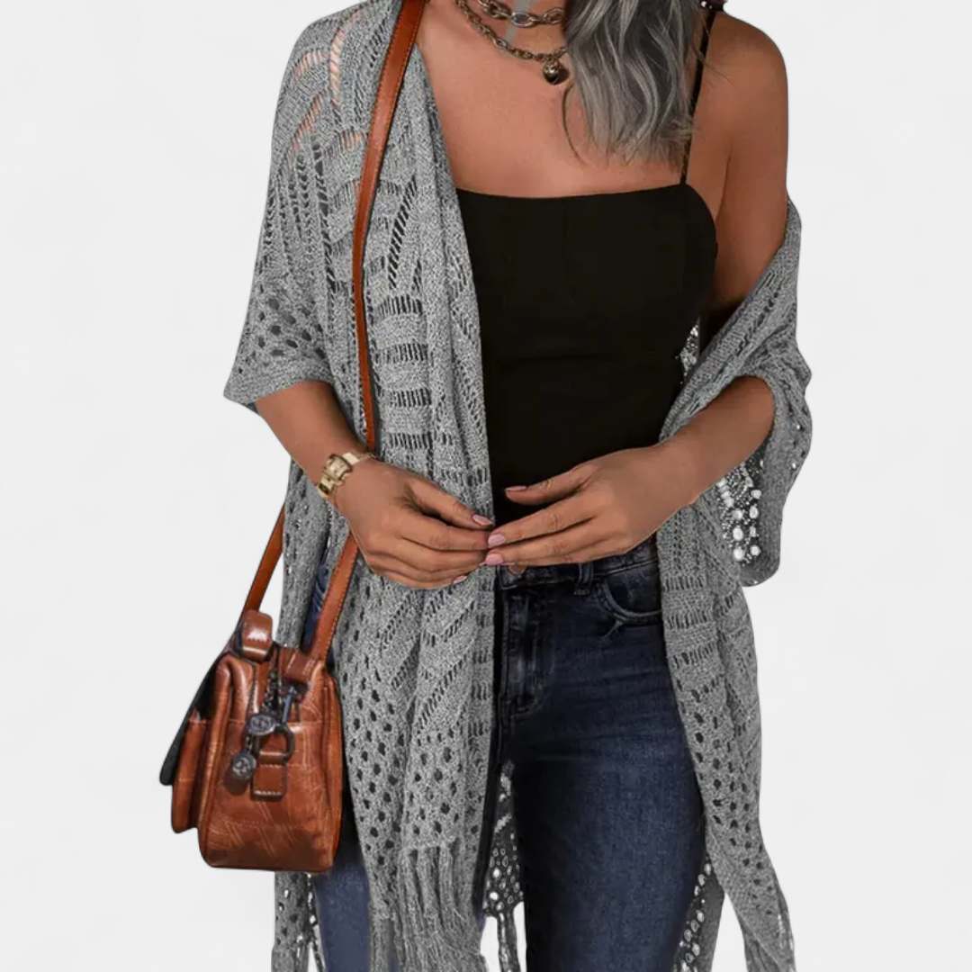 SOLÈNE™ – Boho Crochet Tassel Kimono Cardigan