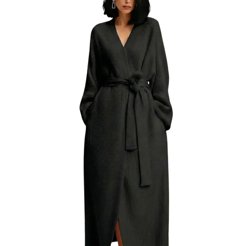 ADRINA™ – Cozy Longline Belted Knit Robe