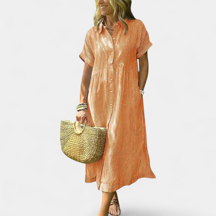 ANDREA™ – Relaxed Striped Summer Midi Dress