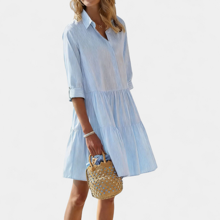 HALCYON™ – Striped Half-Button Layered Dress