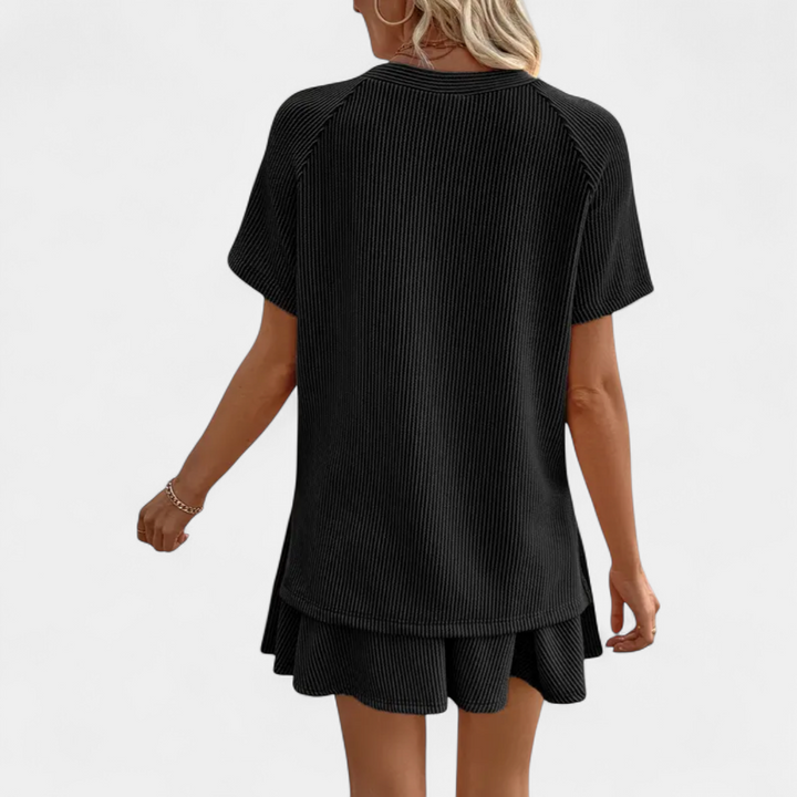 PHOEBE™ – Ribbed Knit Pleated Mini Skort Set