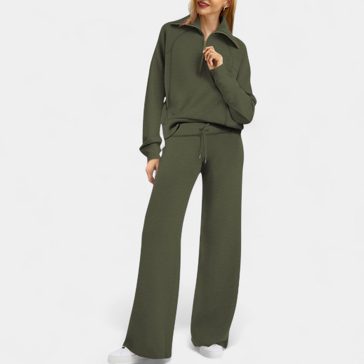 UDAY™ - Comfy Half Zip Sweatshirt and Wide Leg Pants Set