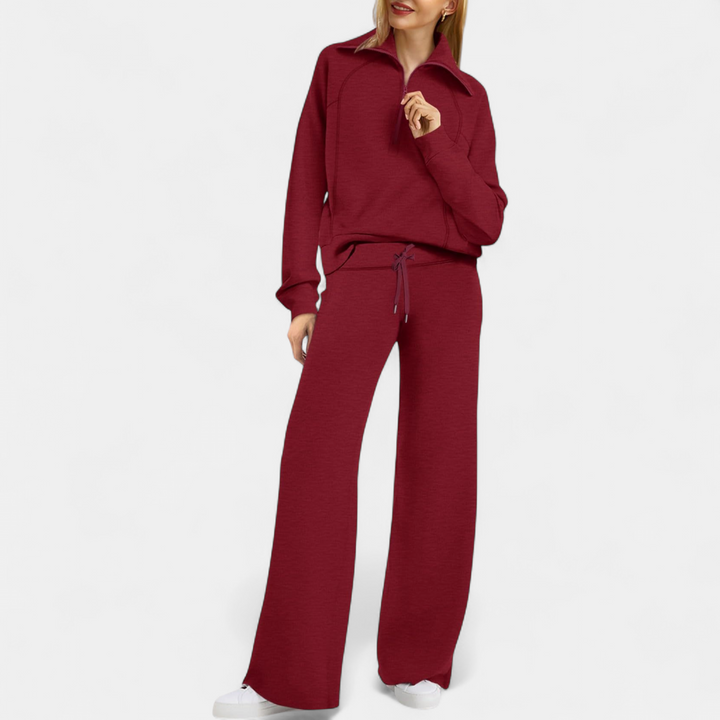UDAY™ - Comfy Half Zip Sweatshirt and Wide Leg Pants Set