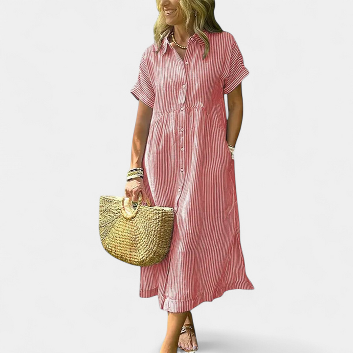 ANDREA™ – Relaxed Striped Summer Midi Dress