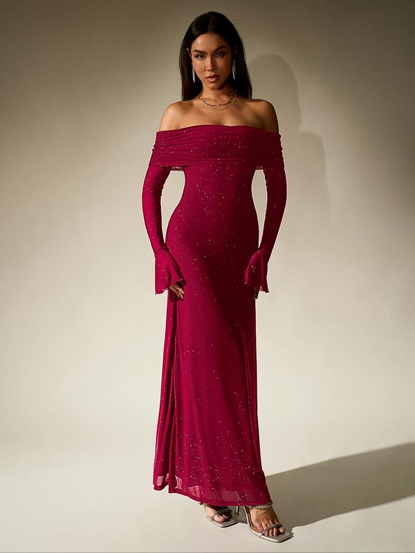 THEA™ - Off The Shoulder Ruched Sequin Bodycon Dress for Parties