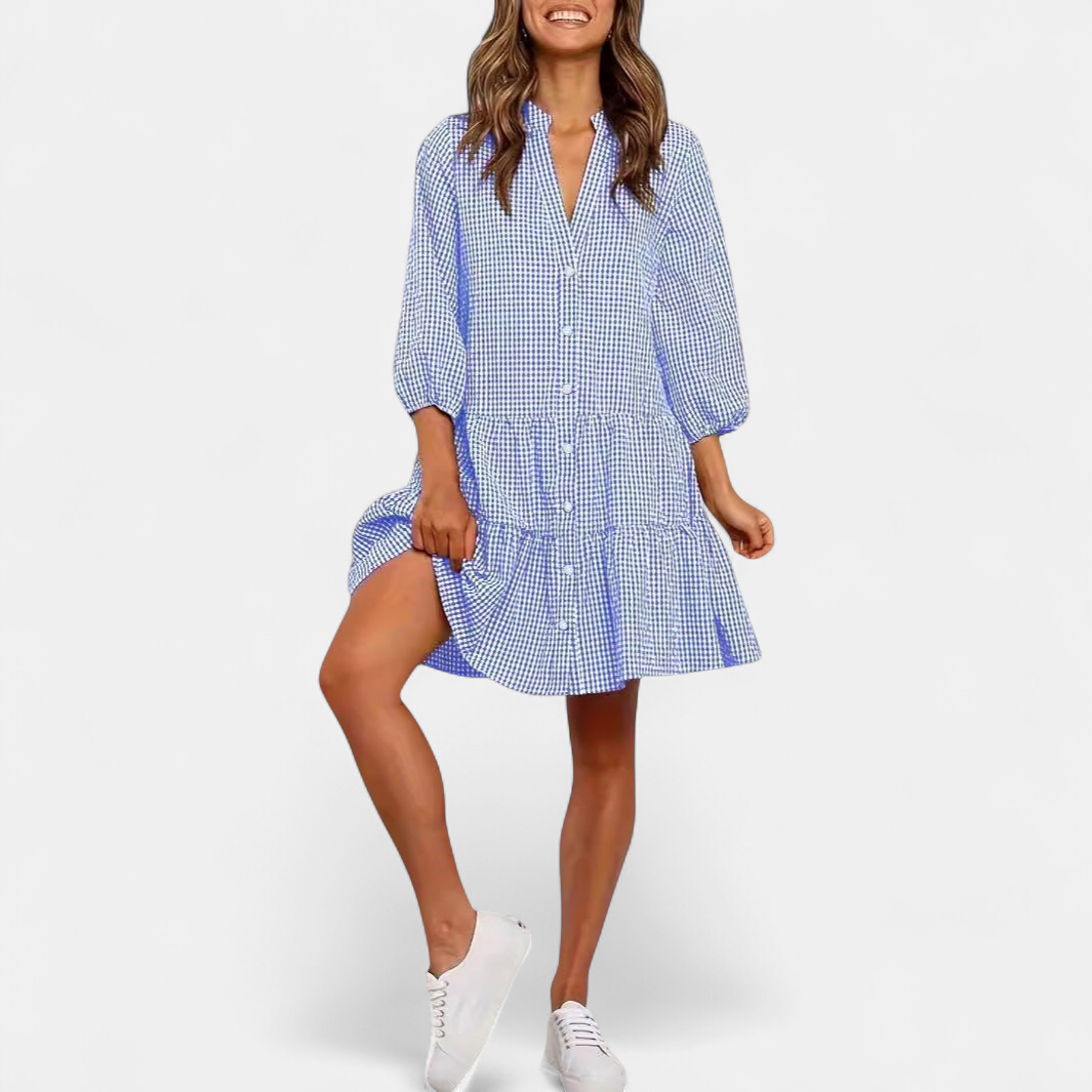 GARDENIA™ – Classic Button Front Ruffle Hem Mini Dress