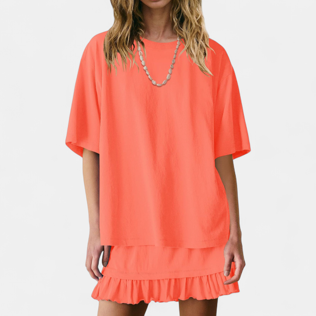 TESSA™ – Relaxed Short Sleeve 2 Piece Skirt Set