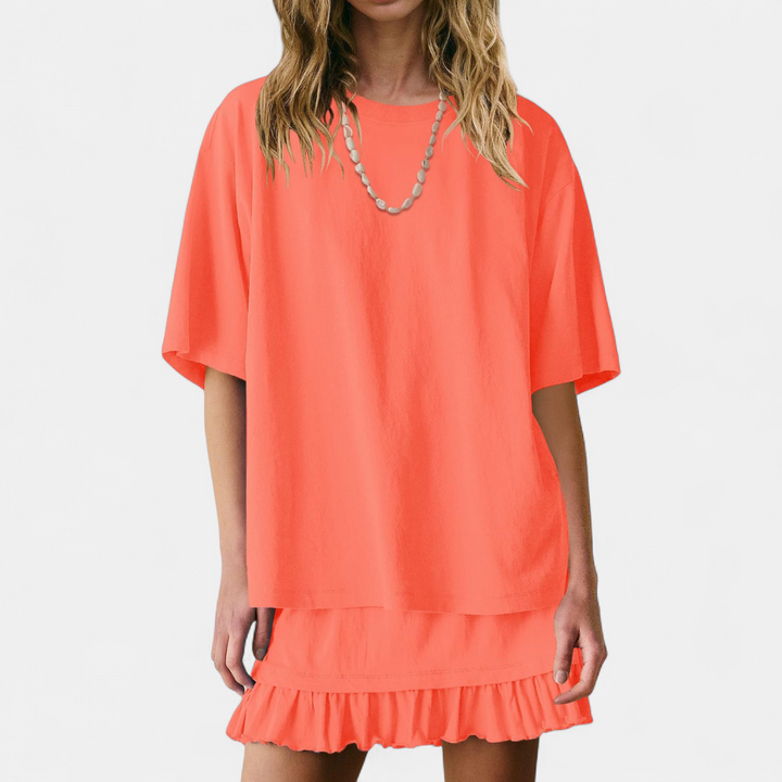 TESSA™ – Relaxed Short Sleeve 2 Piece Skirt Set